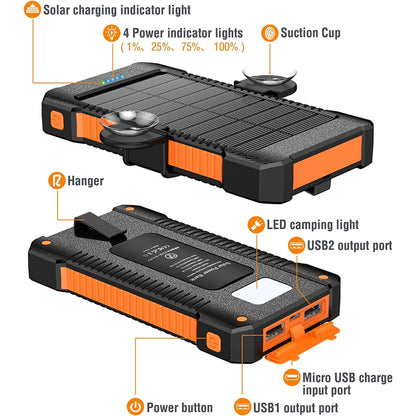 26800Mah Solar Power Bank Portable Charger, Waterproof Solar Charger with Suction Cup Mount, Solar Battery Pack with Flashlight, Solar Phone Charger Compatible with Iphone, Android