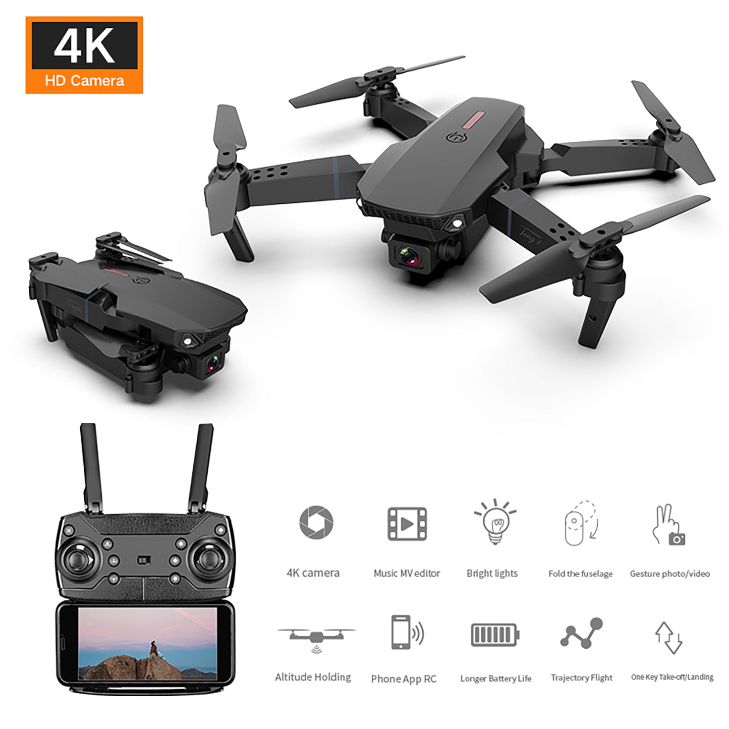 4K Drone Dual Camera FPV Drone for Kids and Beginners 3D Flip Foldable RC Quadcopter Helicopter Toys, Drone with Gesture C