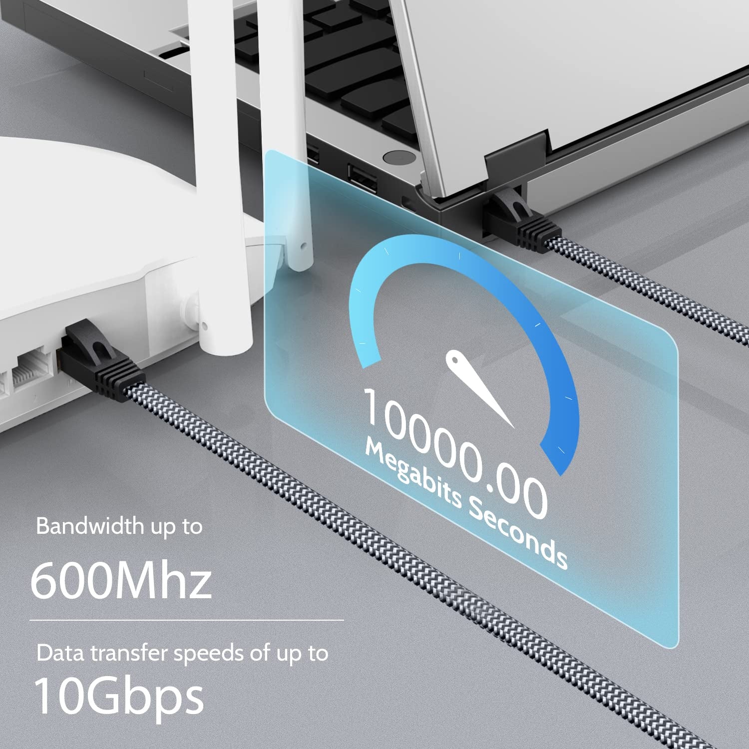 Cat 7 Ethernet Cable,  Flat Ethernet Cable 10Ft Nylon Braided Cat 7 Internet Cable RJ45 Network Cable Cat7 LAN Cable for PC Laptop Modem Router